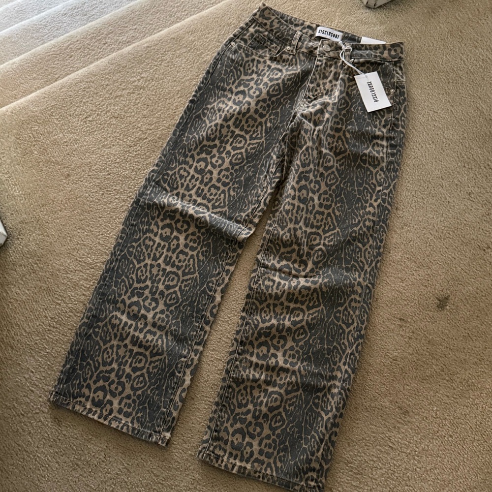NWT Leopard Print Baggy Denim Jean Pants